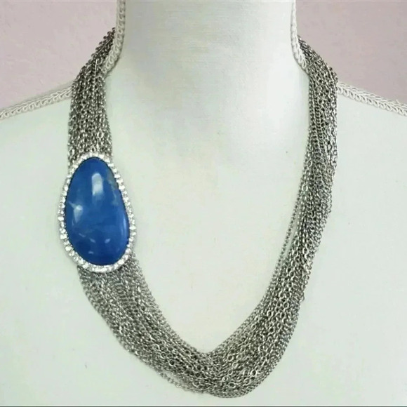 Multi Strand Blue Stone Statement Necklace - Picture 1 of 4